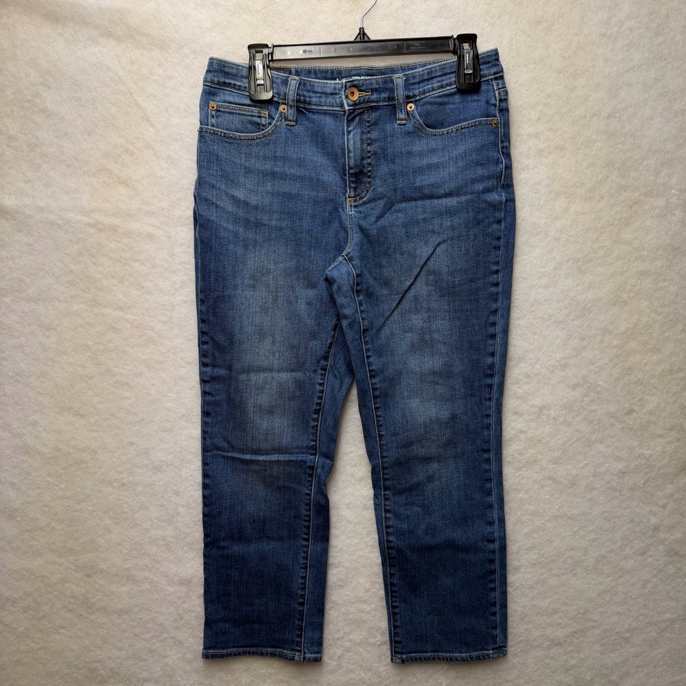 LANDS' END Women's Size 6 Mid Rise Crop Jeans Blue Stretch Denim Straight Leg